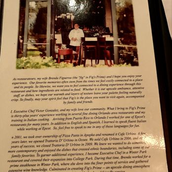 Fig's Prime - Bio on Chef Victor in the menu book - Steakhouses Near Me - Altamonte Springs, Florida