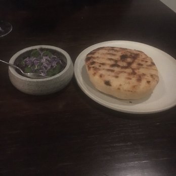 Amass Restaurant - Bread made from fermented potato and grilled on the bbq with kale dipping sauce - Scandinavian Near Me - Copenhagen, 84