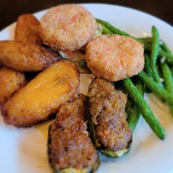 City Buffet - Plantains, crab cakes, green beans, pork stuffed jalapeños