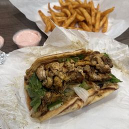 Chicken Shawarma Pita and fries