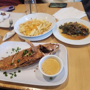 La'Caj Seafood - Whole snapper + a delicious dipping sauce, macaroni and cheese and greens with smoked sausage and smoked turkey. - Seafood Near Me - Camp Springs, Maryland La'Caj Seafood - Whole snapper + a delicious dipping sauce, macaroni and cheese and greens with smoked sausage and smoked turkey. - Seafood Near Me - Camp Springs, Maryland