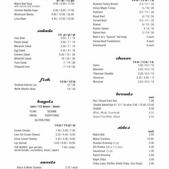 Nate'n Al's - Menu: Soups, deli meats by the pound, cheeses, fish, bagels, side dishes, etc. etc. - Delis Near Me - Beverly Hills, California Nate'n Al's - Menu: Soups, deli meats by the pound, cheeses, fish, bagels, side dishes, etc. etc. - Delis Near Me - Beverly Hills, California