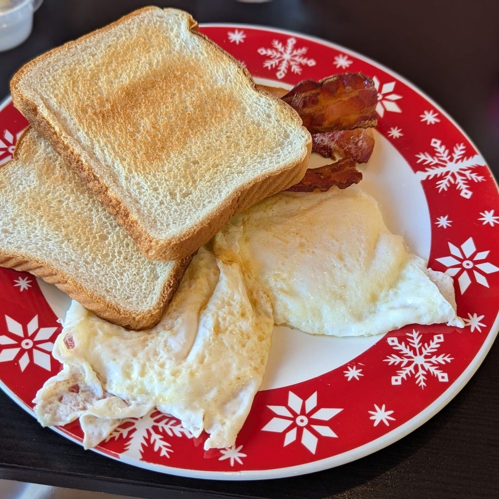 Yummy Deli and Coffee - American Breakfast with over medium eggs, white toast and bacon. - Coffee & Tea Near Me - Richmond, British Columbia Yummy Deli and Coffee - American Breakfast with over medium eggs, white toast and bacon. - Coffee & Tea Near Me - Richmond, British Columbia