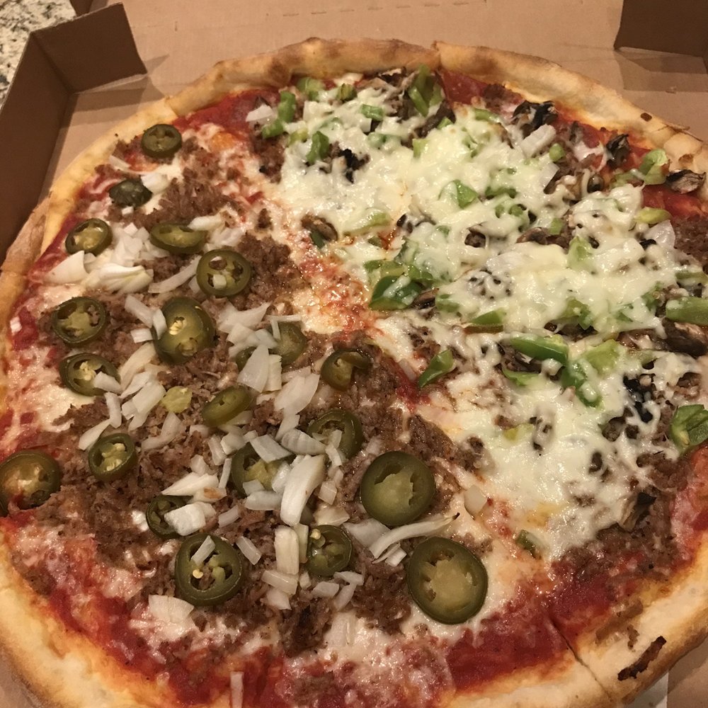 Half combo half sausage onion jalapeño Half combo half sausage onion jalapeño
