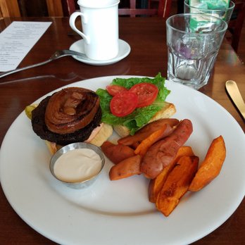 Veganized - gluten free vegan lentil burger w/ sweet potato fries - AWESOME - Vegan Near Me - New Brunswick, New Jersey Veganized - gluten free vegan lentil burger w/ sweet potato fries - AWESOME - Vegan Near Me - New Brunswick, New Jersey