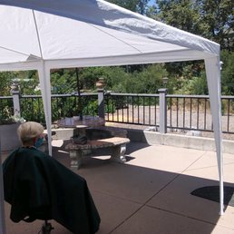 Haircuts and other services available outside on the back patio at the Cutting Edge Salon! Complying with State and COVID-19 regulations