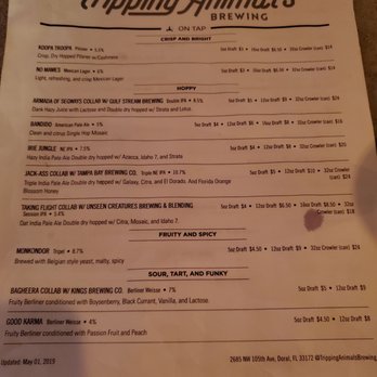 Tripping Animals Brewing - On Tap Menu - Breweries Near Me - Doral, Florida Tripping Animals Brewing - On Tap Menu - Breweries Near Me - Doral, Florida