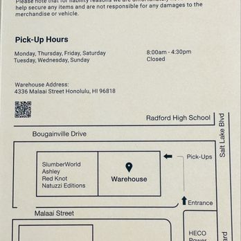 Homeworld Warehouse - Map to warehouse - Furniture Stores Near Me - Honolulu, Hawaii