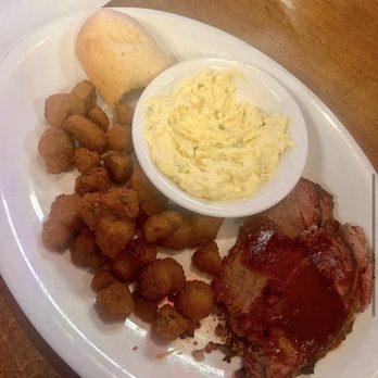 Bandits Bar & Grill - Brisket Plate with Fried Okra and Potato Salad - Bars Near Me - Sylacauga, Alabama Bandits Bar & Grill - Brisket Plate with Fried Okra and Potato Salad - Bars Near Me - Sylacauga, Alabama