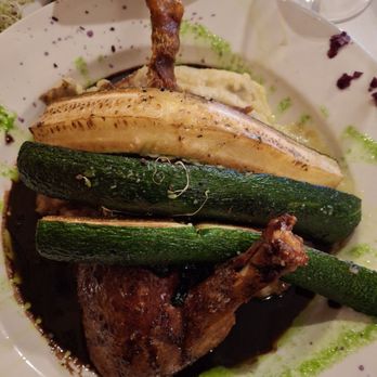 Chef's Table - Grilled squash on top of crispy duck - New American Near Me - Waynesville, North Carolina Chef's Table - Grilled squash on top of crispy duck - New American Near Me - Waynesville, North Carolina