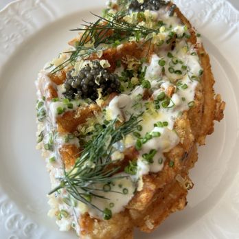 Kindred Restaurant - Cast-iron hash brown waffle - New American Near Me - Davidson, North Carolina
