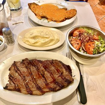 Boca Juniors Restaurant - *Front- Churrasco(Sirloin Steak) *Back- Milanesa Boca Junior(Breaded Steak with Cream Sauce) - Argentine Near Me - Elmhurst, New York
