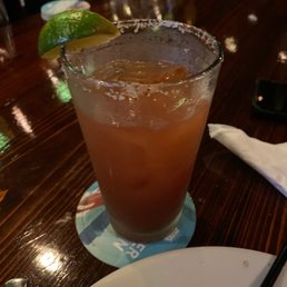Madralatta - harp with a splash of Bloody Mary mix garnished with chili lime salt