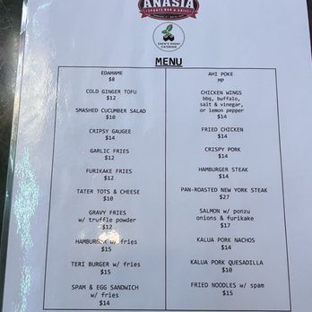 Café Anasia - menu Sept 2025 - Sports Bars Near Me - Honolulu, Hawaii