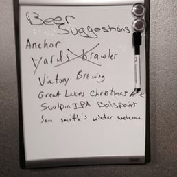 The Beer Suggestion Board. You want it? This is how to get it. The crossed-out one is now on the shelf.
