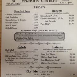 The Friendly Cooker - Front of the menu.