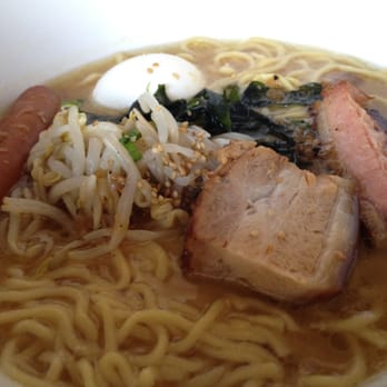 Lucky Belly - Belly Bowl. Miso broth ramen with: pork belly, bacon, sausage, soft egg, bean spouts, wakame - Bars Near Me - Honolulu, Hawaii