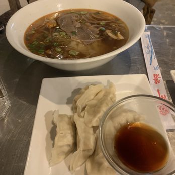 Ba Mien Bistro - Spicy Beef Noodle Soup and Pork Potstickers (6) - Vietnamese Near Me - Houston, Texas Ba Mien Bistro - Spicy Beef Noodle Soup and Pork Potstickers (6) - Vietnamese Near Me - Houston, Texas