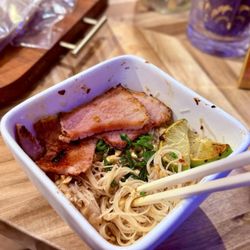 Cafe Nadabar - Gluten Free Peanut Butter Noodles with pork. **Don't skip squeezing the lime on top!**