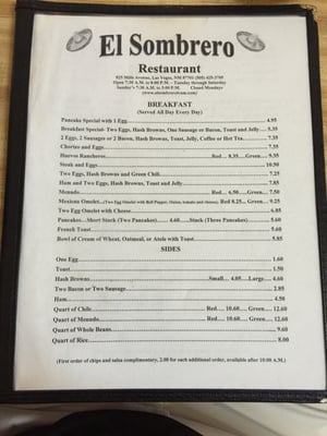 Menu photo 5 El Sombrero Restaurant Las Vegas, NM Menu photo 5 El Sombrero Restaurant Las Vegas, NM
