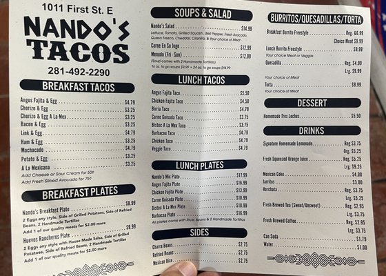 Menu photo 1 Nando’s Tacos Humble, TX
