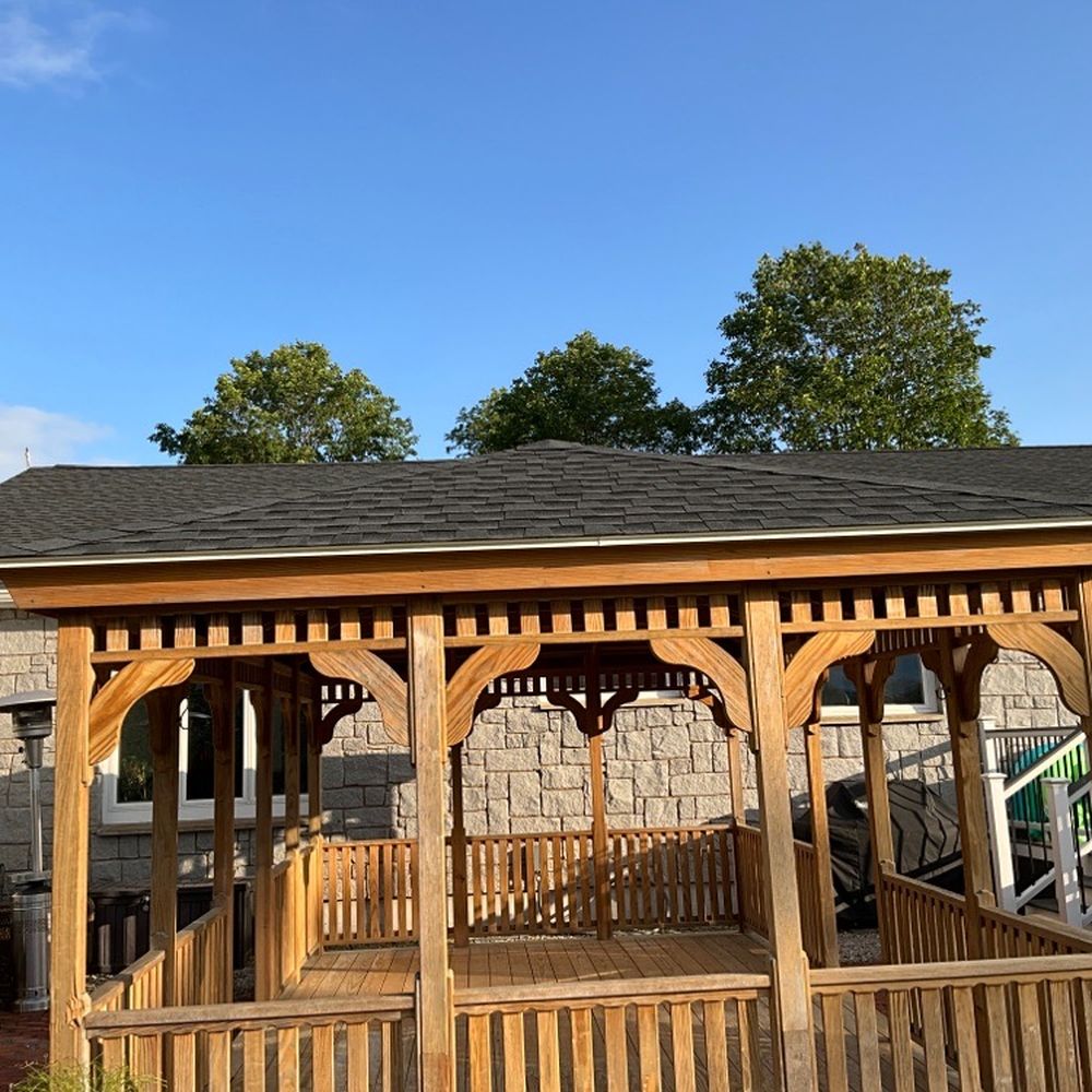 Gazebo with new roof to match the house. Gazebo with new roof to match the house.