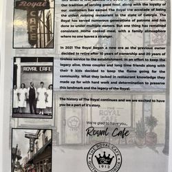 The Royal Cafe - The Royal Café - back of lunch menu