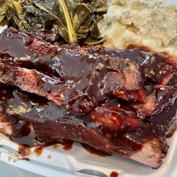 Dibbs BBQ - 1/2 Slab Pork Ribs Platter Potato Salad Collard Greens - Barbeque Near Me - Philadelphia, Pennsylvania