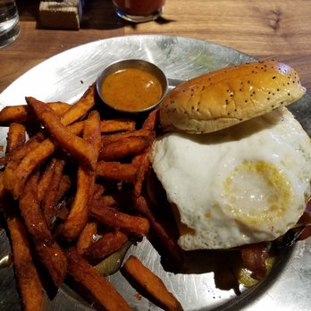 Eureka! - Sweet potato fries had too much cinnamon sprinkled on it and some sweet honey like sauce drizzled. I didnt eat them. Burger bomb! - American Near Me - Las Vegas, Nevada Eureka! - Sweet potato fries had too much cinnamon sprinkled on it and some sweet honey like sauce drizzled. I didnt eat them. Burger bomb! - American Near Me - Las Vegas, Nevada