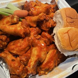 AAA burgers N Things - Party Wings. 20 of them. Hot Sauce. Extra crispy. Kinda