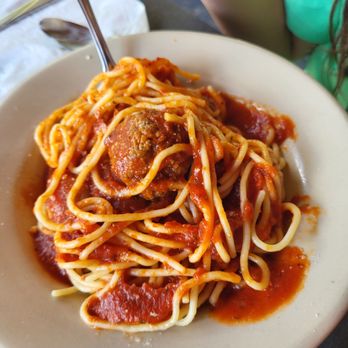 Forks Inn - Delicious (and somewhat messy) kid's spaghetti with meatball - Bars Near Me - Ligonier, Pennsylvania