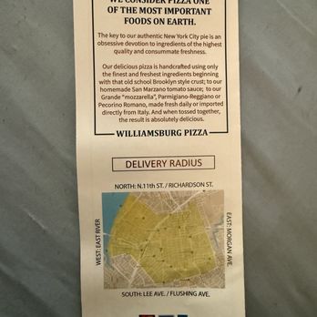 Williamsburg Pizza - The back of the menu. - Pizza Near Me - Brooklyn, New York