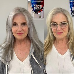 Bravo Salon - Silver hair transition she wants to stop coloring and go silver to look younger and not color anymore. Not ready yet then gray blend first