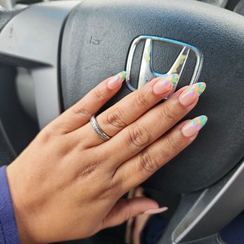 Mindy Nails Bar - Almond shape gel extensions with spring design. - Nail Salons Near Me - Whittier, California