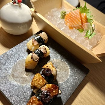 Katami - Foie Gra - 2 ways - one with scallops and one is just foie gra - Sushi Bars Near Me - Houston, Texas Katami - Foie Gra - 2 ways - one with scallops and one is just foie gra - Sushi Bars Near Me - Houston, Texas