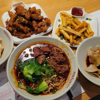 Mian - Popcorn chicken, pork dumpling, chili oil chaoshou,spicy beef noodle soup and dan dan (not pictured) - Noodles Near Me - Artesia, California Mian - Popcorn chicken, pork dumpling, chili oil chaoshou,spicy beef noodle soup and dan dan (not pictured) - Noodles Near Me - Artesia, California
