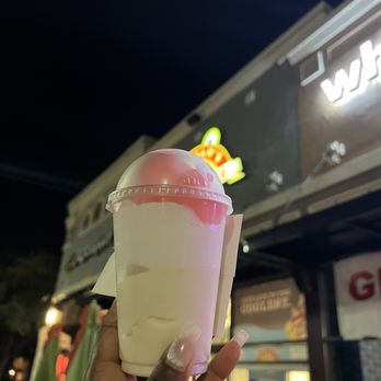 Jeremiah's Italian Ice - Medium : (bottom to top) piña colada, coconut, cotton Candy - Ice Cream & Frozen Yogurt Near Me - Orlando, Florida