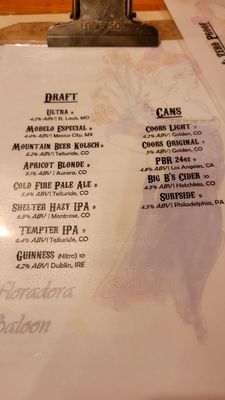 Menu photo 3 Floradora Saloon Telluride, CO