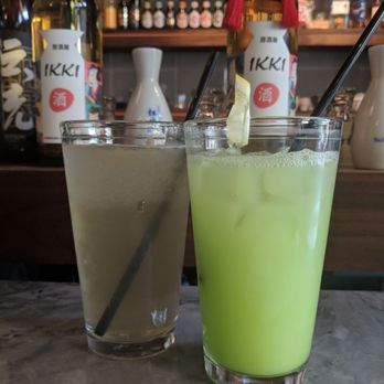 Ikki Sake Bar - Sake slush and melon caipico soda (alcoholic) - Japanese Near Me - Edmonton, Alberta