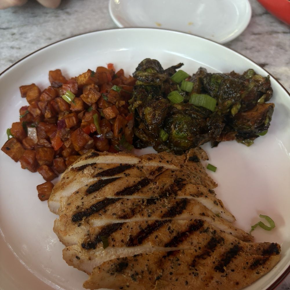 HG Sply - Chiclen, SWEET POTATO HASH, CRISPY BRUSSELS SPROUTS - American Near Me - Dallas, Texas HG Sply - Chiclen, SWEET POTATO HASH, CRISPY BRUSSELS SPROUTS - American Near Me - Dallas, Texas