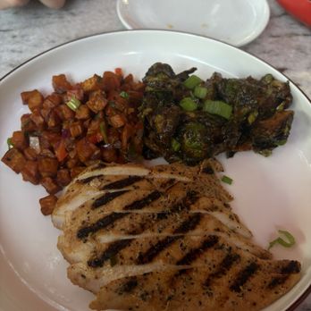 HG Sply - Chiclen, SWEET POTATO HASH, CRISPY BRUSSELS SPROUTS - American Near Me - Dallas, Texas HG Sply - Chiclen, SWEET POTATO HASH, CRISPY BRUSSELS SPROUTS - American Near Me - Dallas, Texas