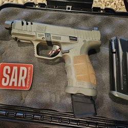 Tombstone Tactical - SAR 9 Socom. It a nice 9mm gun. Comfortable in the hand. Reliable and simular to a glock. 150,000 tested from manufacturer.