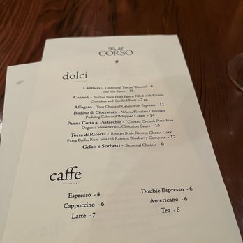 Via del Corso - Dessert menu (11/05/2022) - Italian Near Me - Berkeley, California Via del Corso - Dessert menu (11/05/2022) - Italian Near Me - Berkeley, California
