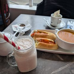 MacKenzie's Coffee House - Our meal- Milkshake, tea, pesto sandwich, and soup of the day.