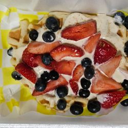 Warped Waffle - A type of strawberry, blueberry dessert with waffle.