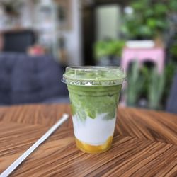 Vagabond Coffee - Matcha Mango Latte with Coconut milk! Omg so good. $7.76