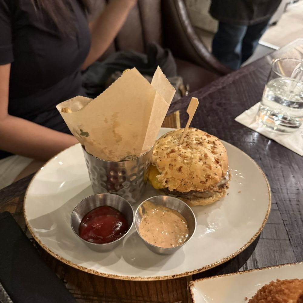 Haywire - burger with fries - New American Near Me - Austin, Texas Haywire - burger with fries - New American Near Me - Austin, Texas