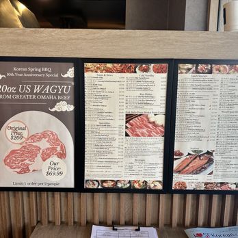 Korean Spring BBQ - Menus by the entrance - Korean Near Me - Santa Clara, California