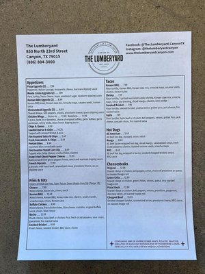 Menu photo 1 The Lumberyard Canyon, TX