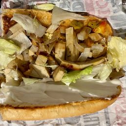 Vegetarian Chicken Cheese Steak add hot peppers and lettuce Vegetarian Chicken Cheese Steak add hot peppers and lettuce